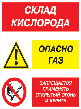 Кз 14 склад кислорода. опасно газ - запрещается применять открытый огонь и курить. (пленка, 300х400 мм) - Знаки безопасности - Комбинированные знаки безопасности - Магазин охраны труда и техники безопасности stroiplakat.ru