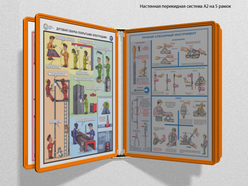 Настенная перекидная система а2 на 5 рамок (оранжевая) - Перекидные системы для плакатов, карманы и рамки - Настенные перекидные системы - Магазин охраны труда и техники безопасности stroiplakat.ru